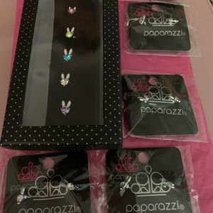 Bunny earrings and matching rings. Pink,multi,blue,white, and purple